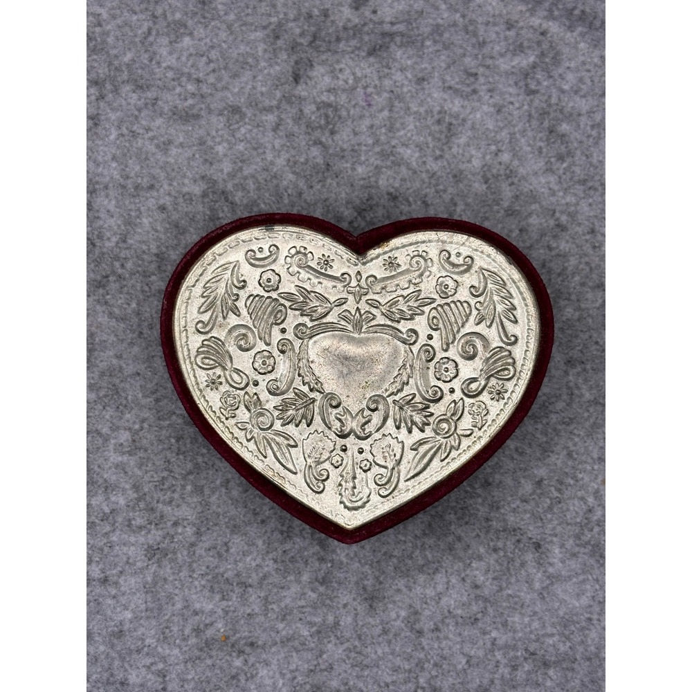 Godinger Silver Art Co Heart Trinket Box Red Velvet Embossed Silver Lid Vintage
